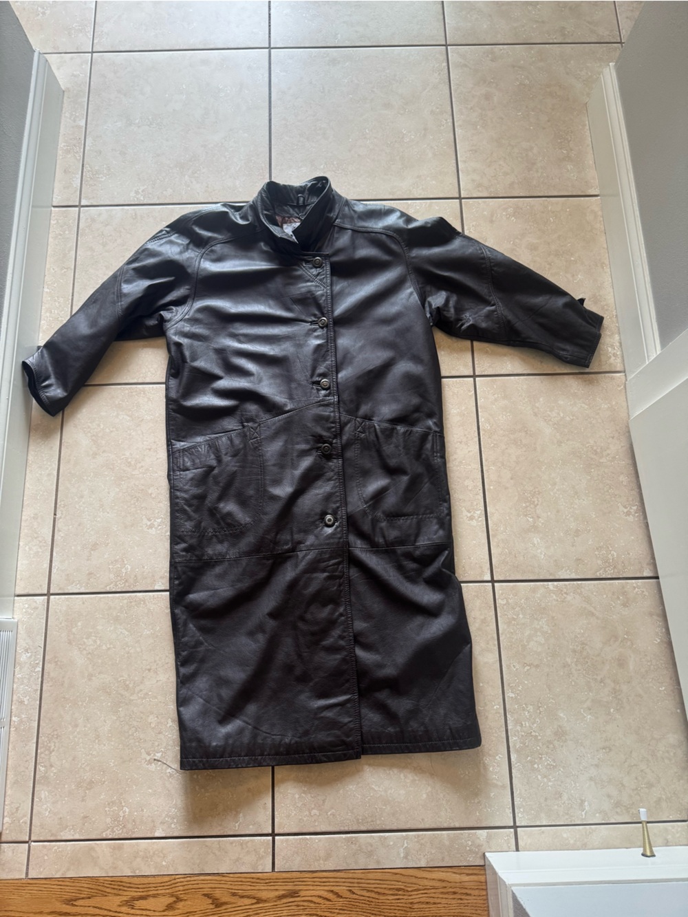 Vintage Hollies Women's Black Leather Long Trench Coat